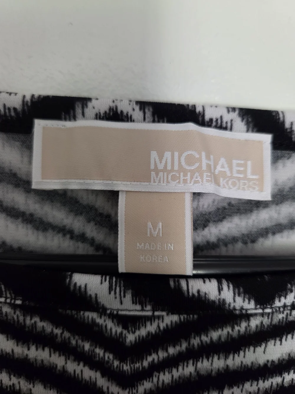 Michael Kors Black and White Zebra Print Long Sleeve Dress with Blue Trim